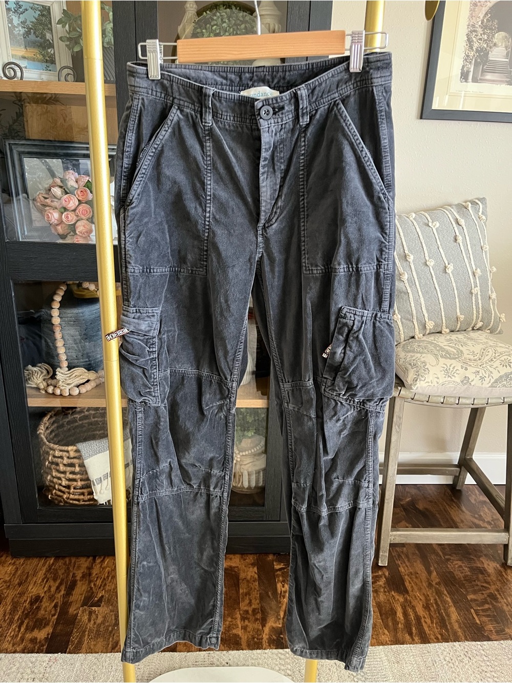 Sundance Charcoal corduroy/velvet feel cotton Cargo Trousers